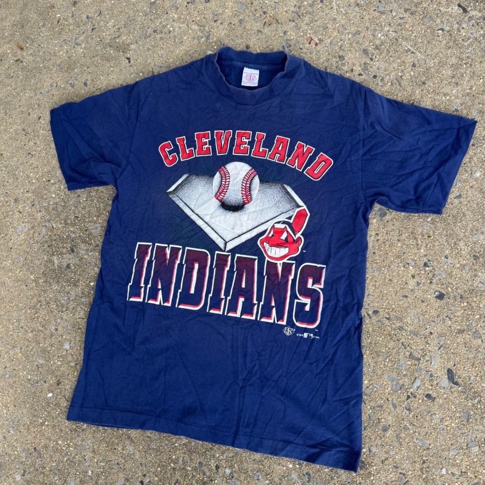 Vintage 1995 Cleveland Indians Chief Wahoo MLB T-Shirt GTS Navy Blue Mens Medium